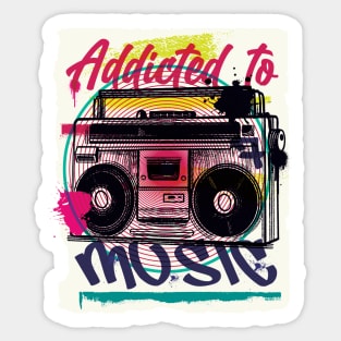 Addicted to Music // Retro Graffiti Style Boombox Sticker